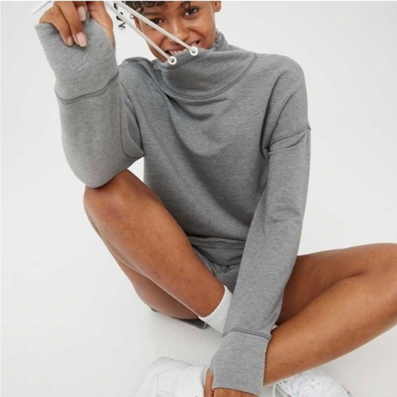 Aerie Ott Fleece Hoodie Grey Size XXL Mockneck Pullover Sweatshirt - Picture 1 of 6